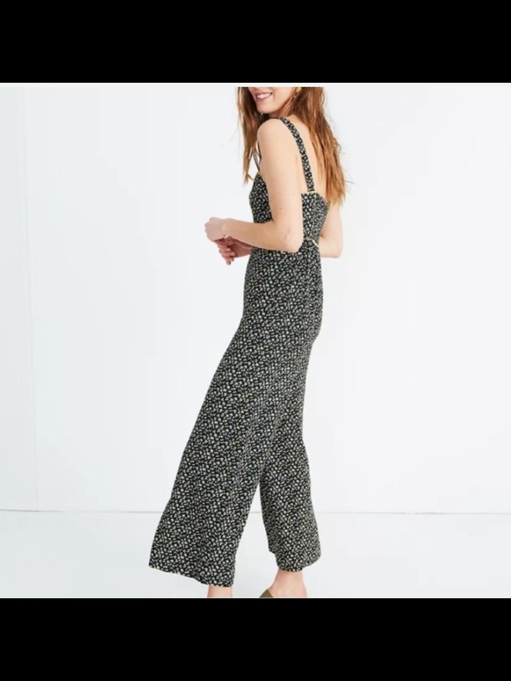 Madewell Black Floral Wide-Leg Jumpsuit with Cream Trim - Picture 11 of 12